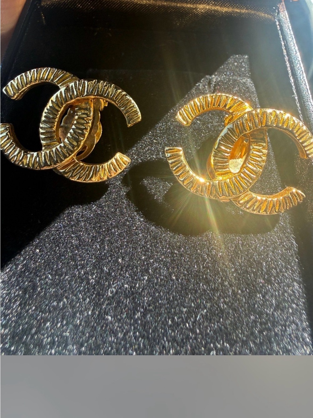 CHANEL Gold Textured Double C Clip-On Earrings - In like NEW condition